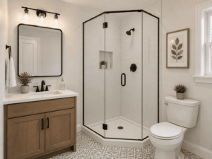 Corner Shower to Free Up Space Layout Idea