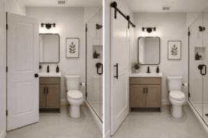 Shift the Door, Change the Room Bathroom Layout Idea