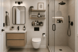Wall Space Instead of Floor Space Bathroom Layout Idea