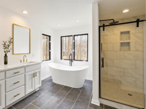 finished bathroom remodeling by All Work Construction