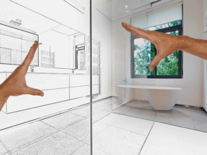 Bathroom renovation plans showing different remodeling stages
