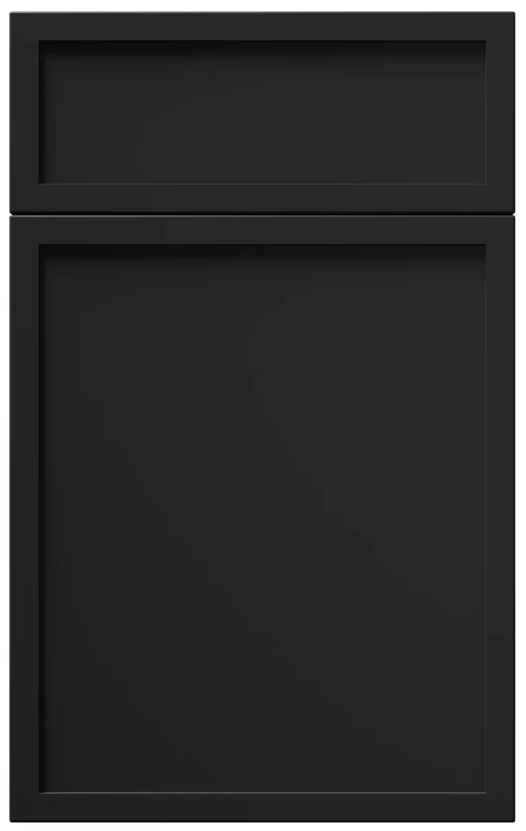 Eurocrafts Slim Shaker kitchen cabinet fronts in Tricorn Black with narrow borders