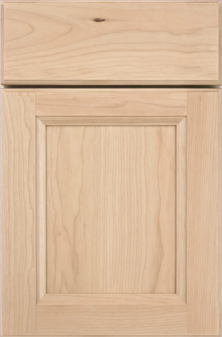 Integrity Lenior kitchen cabinet door with a recessed panel, decorative edging, and slab drawer front