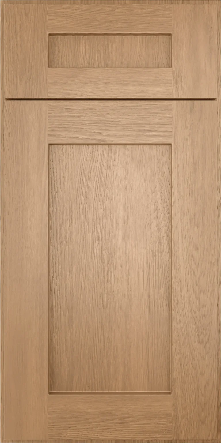 Forevermark Homestead Oak Shaker kitchen cabinet door with an oak finish