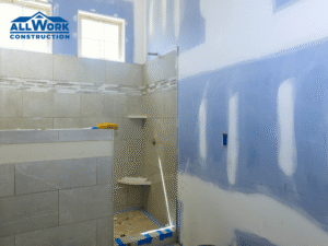 Bathroom being remodeled in stages in a New England home