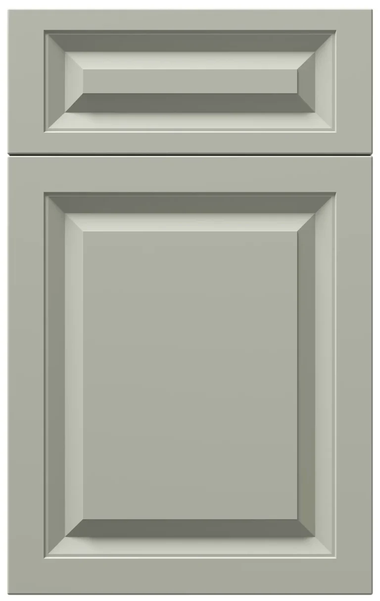 Eurocrafts Raised kitchen cabinet fronts in Evergreen Fog with raised-panel detailing
