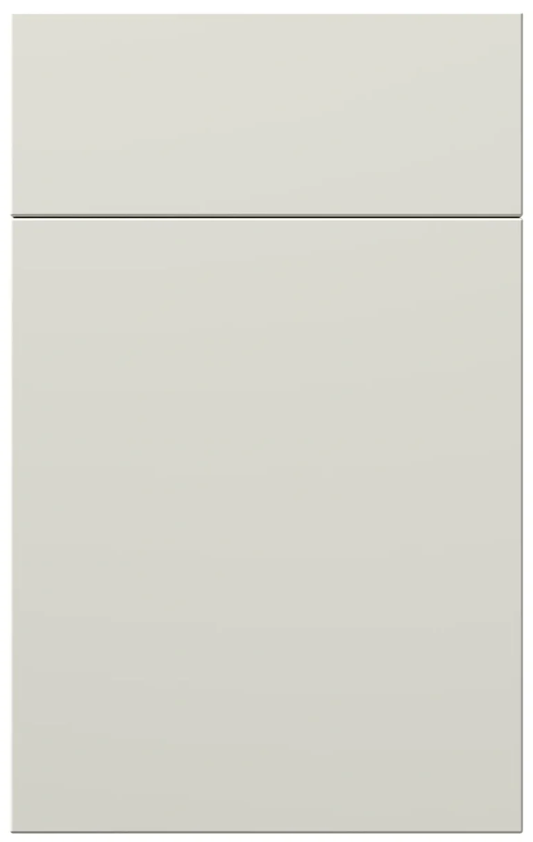 Eurocrafts Euro Slab kitchen cabinet fronts in Westhighland White with a flat-panel design