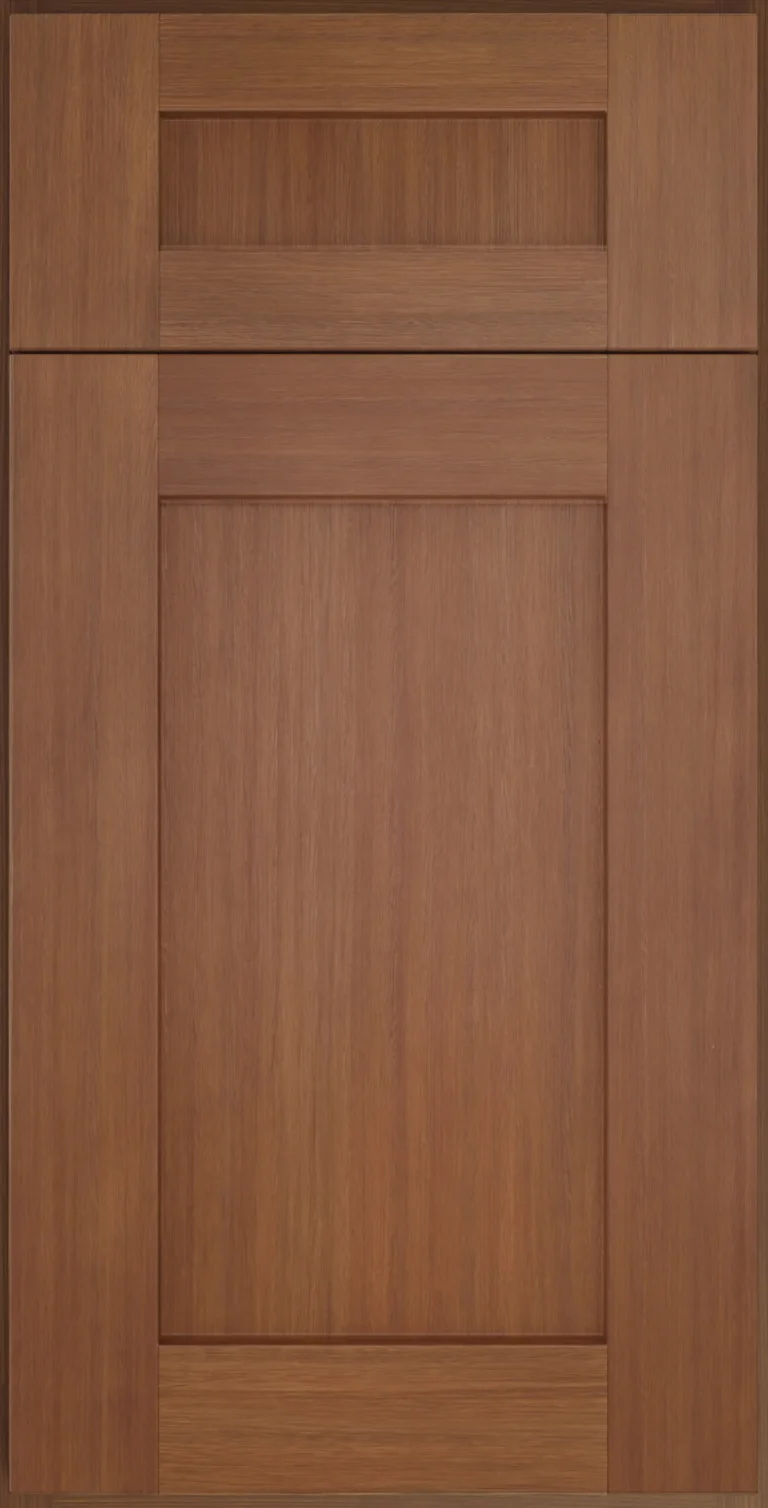 Forevermark Woodland Brown Shaker kitchen cabinet door with a warm wood finish