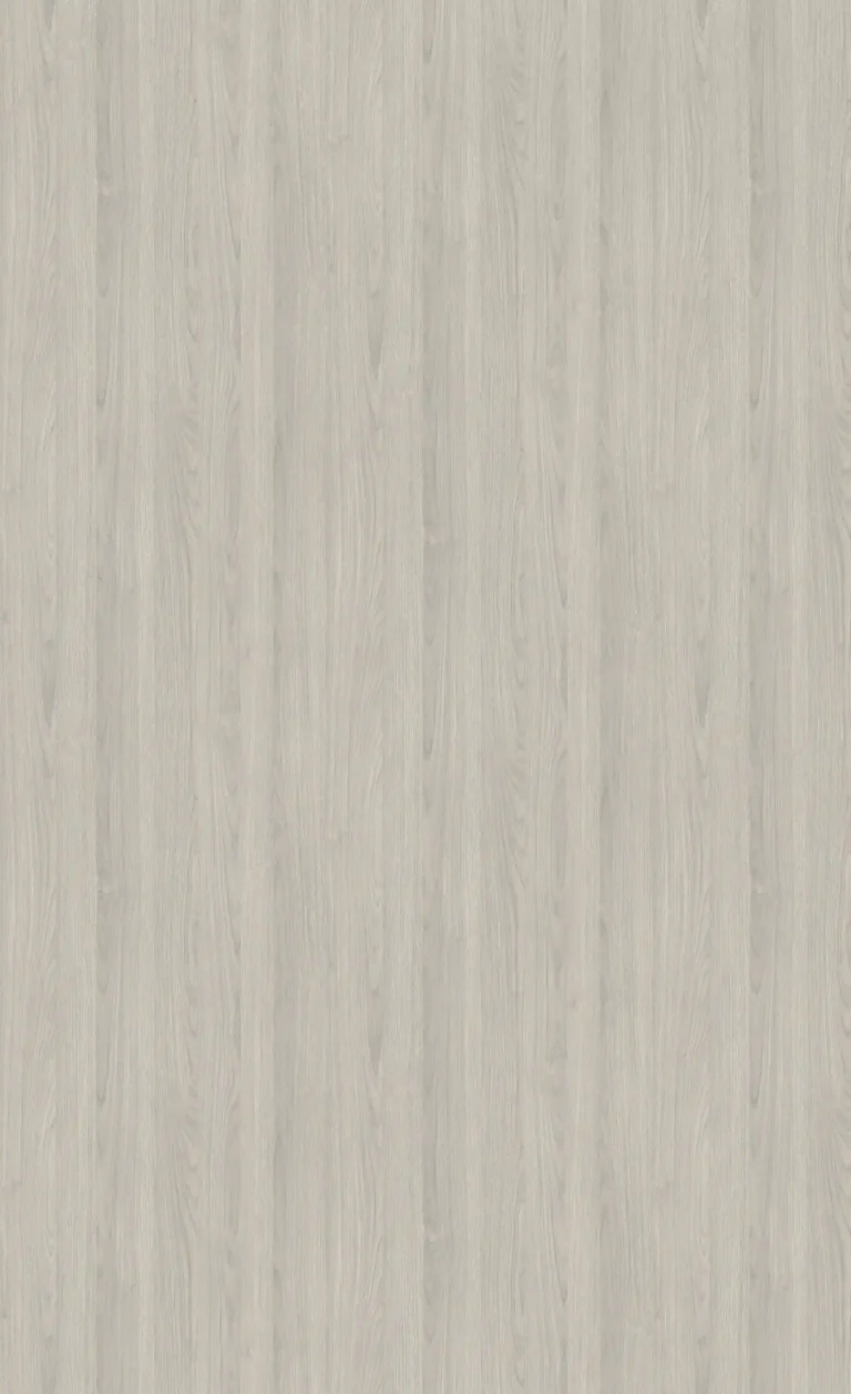 Wetwall Legacy Ash shower wall panel featuring a soft gray-beige wood-look finish with subtle vertical grain patterns for a warm, modern bathroom design.